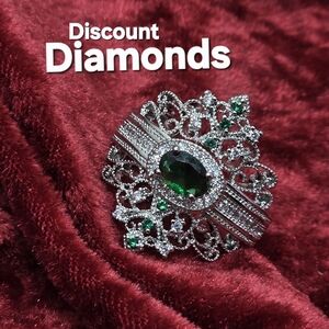 Vintage 1.5 Ct Emerald & Clear White Zircon Cocktail Ring on 925 Sterling Silver